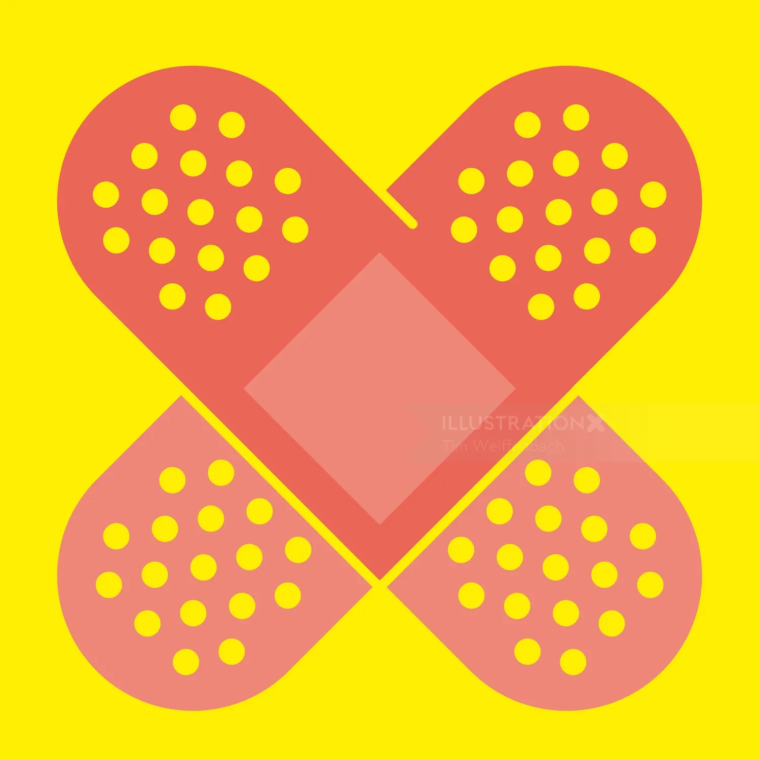 Illustration of crossed adhesive bandages on yellow background by Tim Weiffenbach
