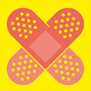 Illustration of crossed adhesive bandages on yellow background by Tim Weiffenbach