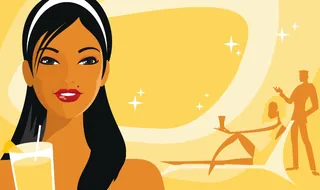 Illustration of woman with drink in retro lounge by Tim Weiffenbach