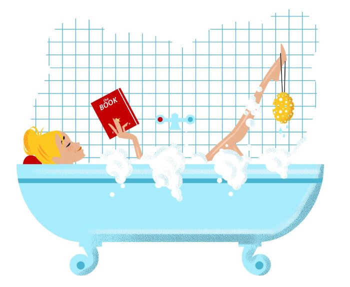 Illustration de la ligne du livre de lecture dans la baignoire