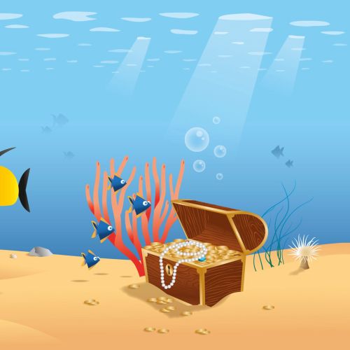 Graphic design of treasure under sea