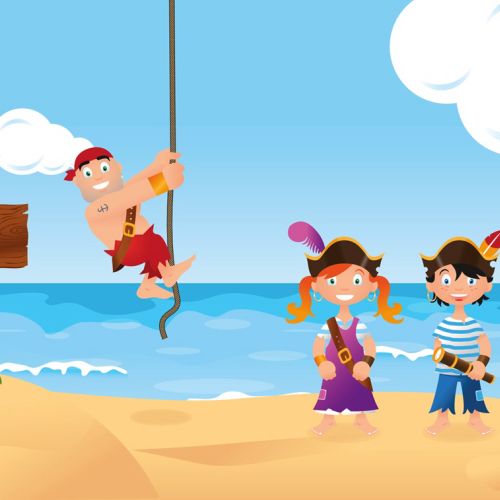 Illustration of children enjoying on beach