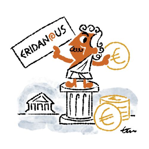 Cartoon illustration of money exchange