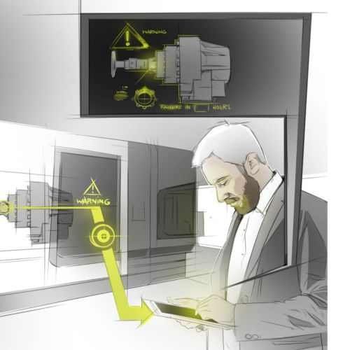 Man using augmented reality displays showing technical machine data by Timo Müller