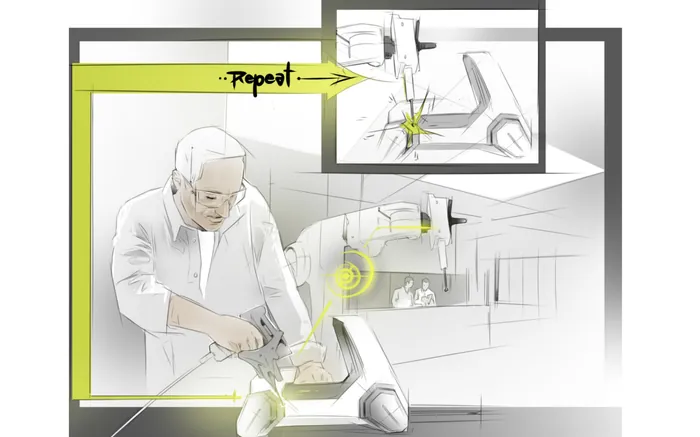 Man fixing leaking kitchen sink faucet, illustration by Timo Müller