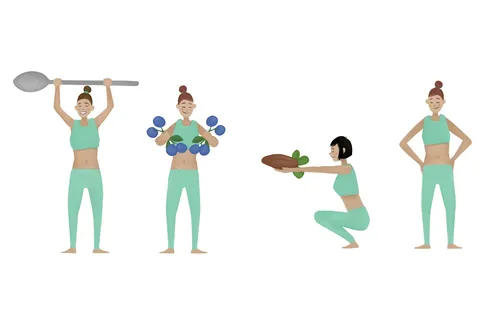 Illustration of four women exercising with weights by Timo Müller