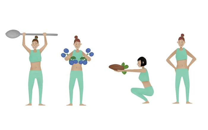 Illustration of four women exercising with weights by Timo Müller