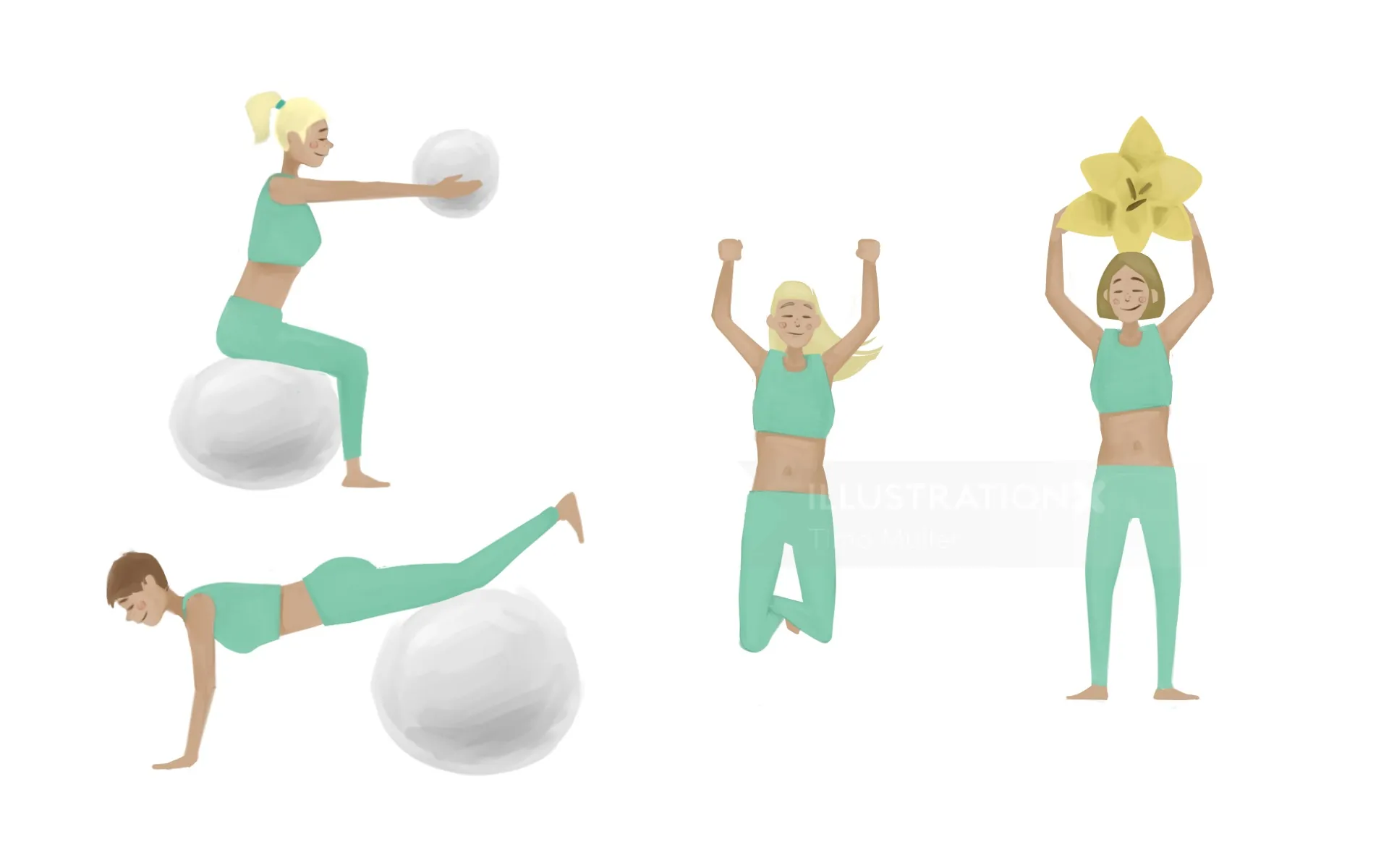 Women doing various exercises with stability balls by Timo Müller