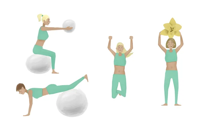 Women doing various exercises with stability balls by Timo Müller