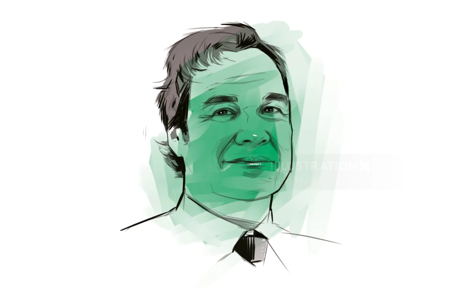 Digital portrait of a man with green color overlay by Timo Müller
