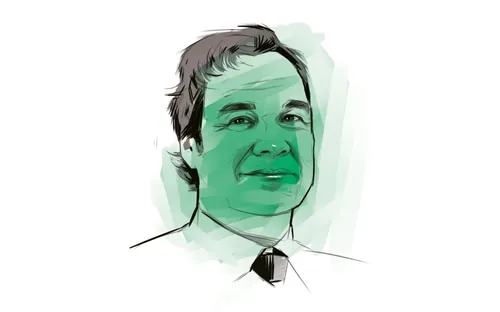 Digital portrait of a man with green color overlay by Timo Müller