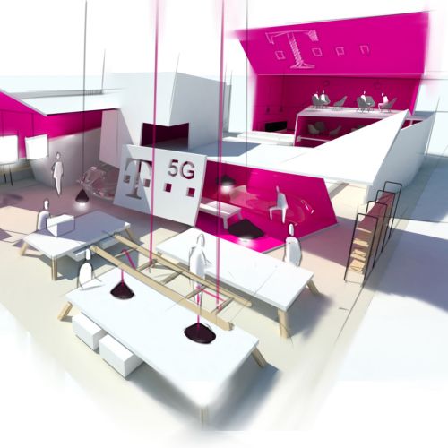 Modern futuristic workspace with 5G technology elements by Timo Müller