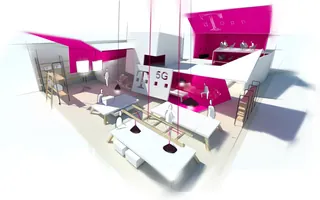 Modern futuristic workspace with 5G technology elements by Timo Müller