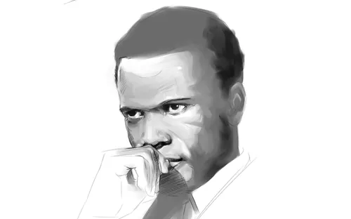Black and white digital drawing of a thoughtful man by Timo Müller