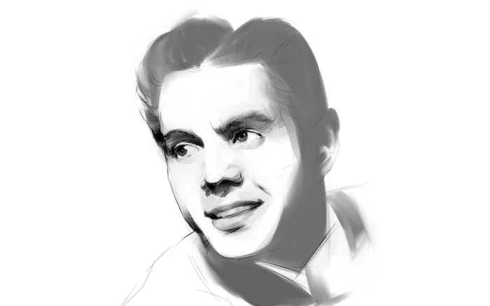 Black and white digital portrait of smiling man by Timo Müller