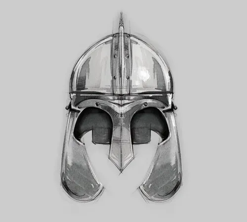 Monochrome medieval steel helmet illustration by Timo Müller