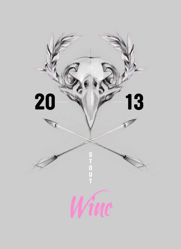Black and white poster design of 2013 Stout Wine