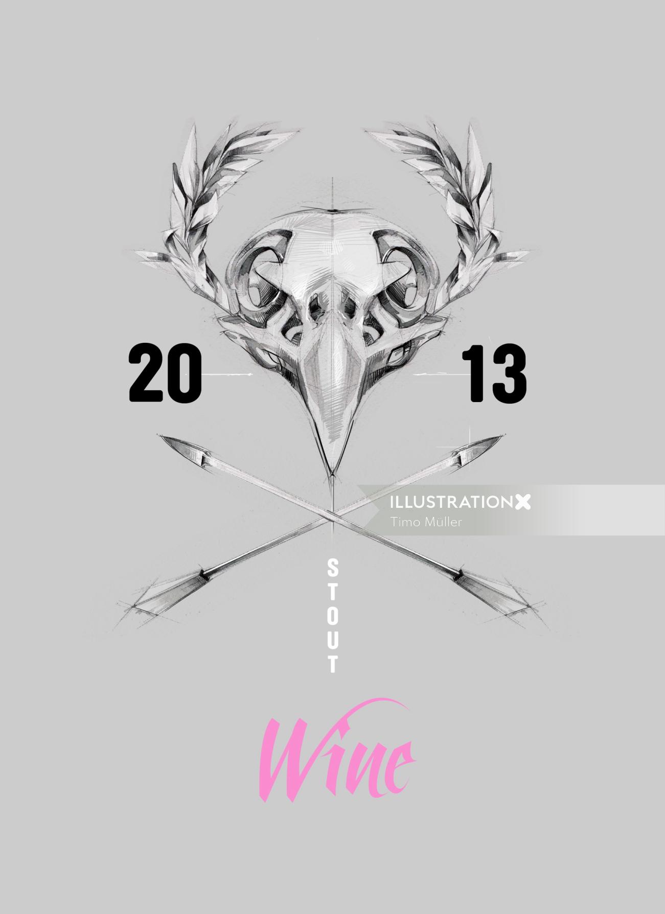 2013 スタウト ワインの白黒ポスター デザイン
