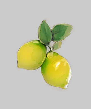 Illustration of two lemons with green leaves by Timo Müller