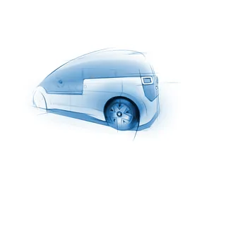 Futuristic van design sketch by Timo Müller showing streamlined body and wheels