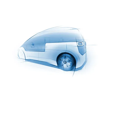 Futuristic van design sketch by Timo Müller showing streamlined body and wheels