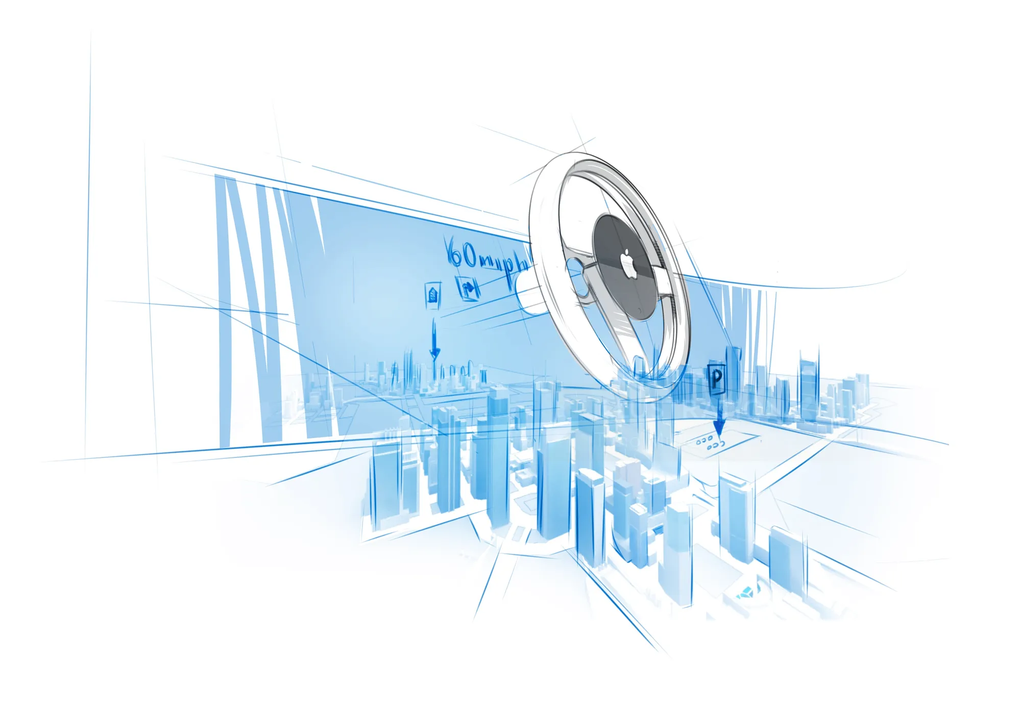 Futuristic cityscape with digital circular interface by Timo Müller