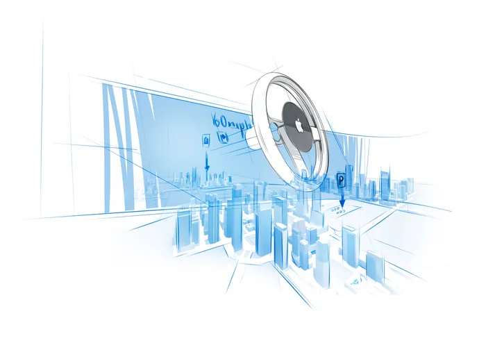 Futuristic cityscape with digital circular interface by Timo Müller