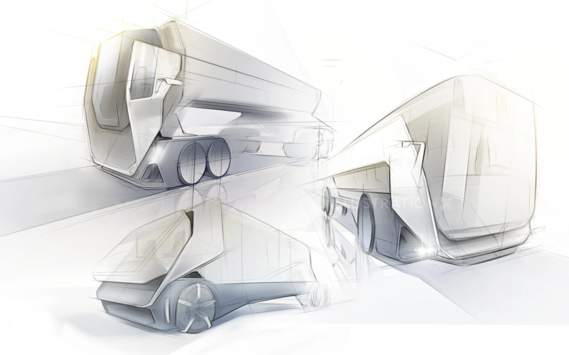 Futuristic truck concept sketches by Timo Müller with aerodynamic designs