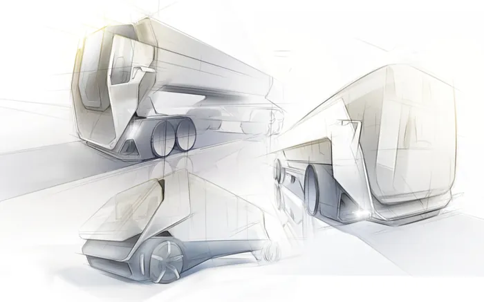 Futuristic truck concept sketches by Timo Müller with aerodynamic designs
