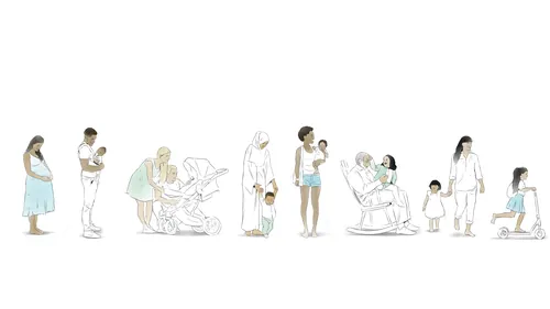 Illustration of women and children at various life stages by Timo Müller