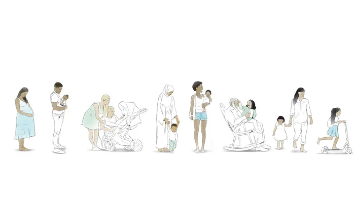 Illustration of women and children at various life stages by Timo Müller