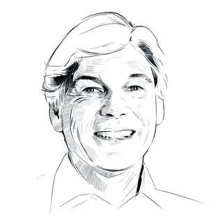 Sketch portrait of a smiling man with neatly combed hair