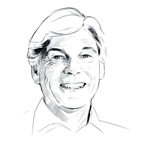 Sketch portrait of a smiling man with neatly combed hair
