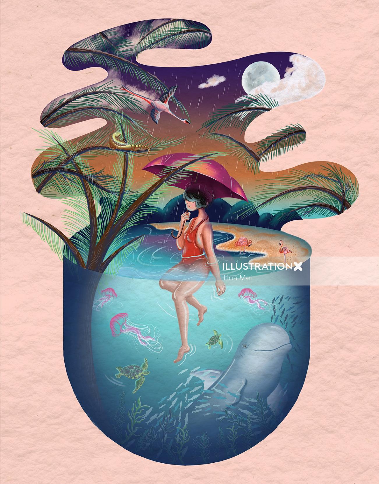 Ilustração de fantasia mágica The End Of Summer por Tina Mei