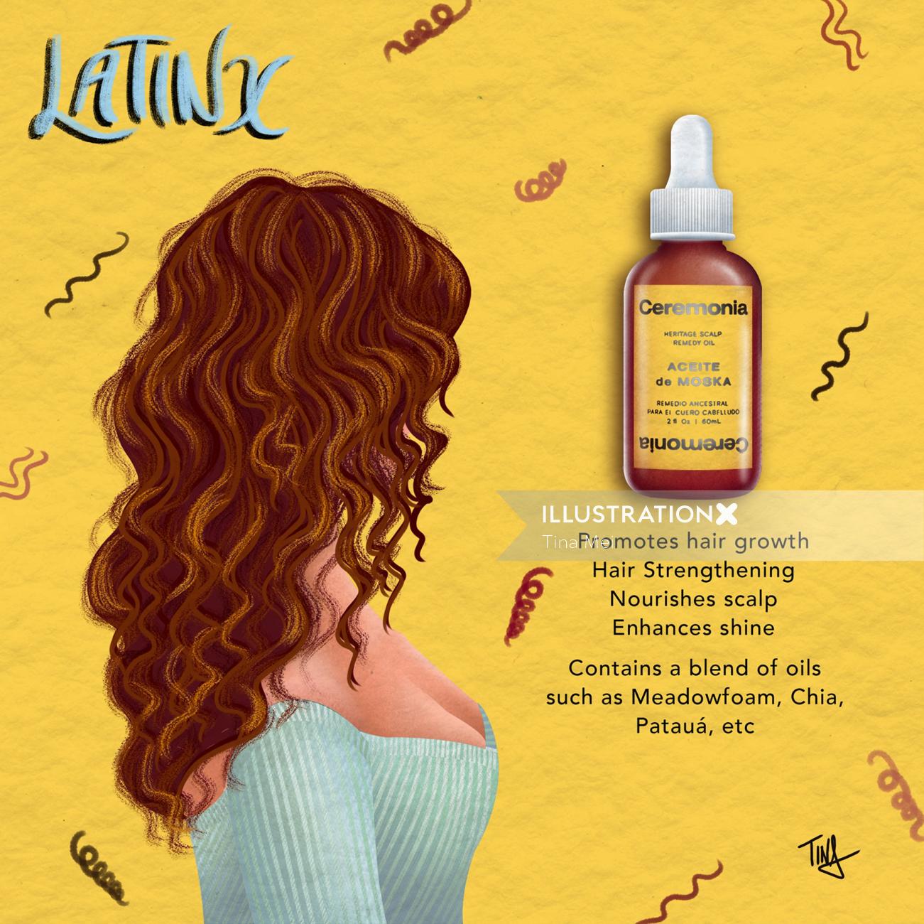 Latinx Community, Ceremonia, hair illustration, skincare illustration, hair illustration, tina mei i