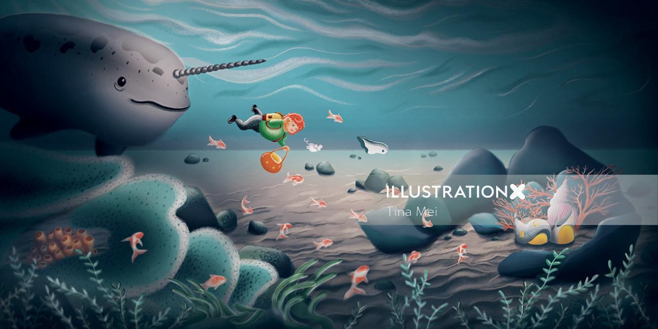 Under the Sea, cena subaquática, ilustração subaquática, ilustração do mar, ilustração infantil s