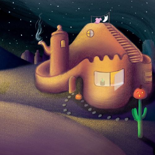 Home illustration, desert illustration, children desert illustration, sandhouse illustration, tina m