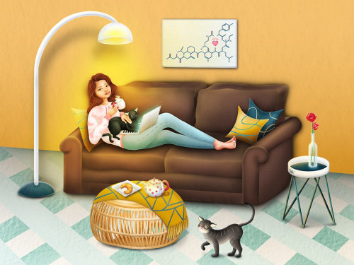 个性化肖像画像插图女孩坐在沙发上女孩坐在沙发上illustrat