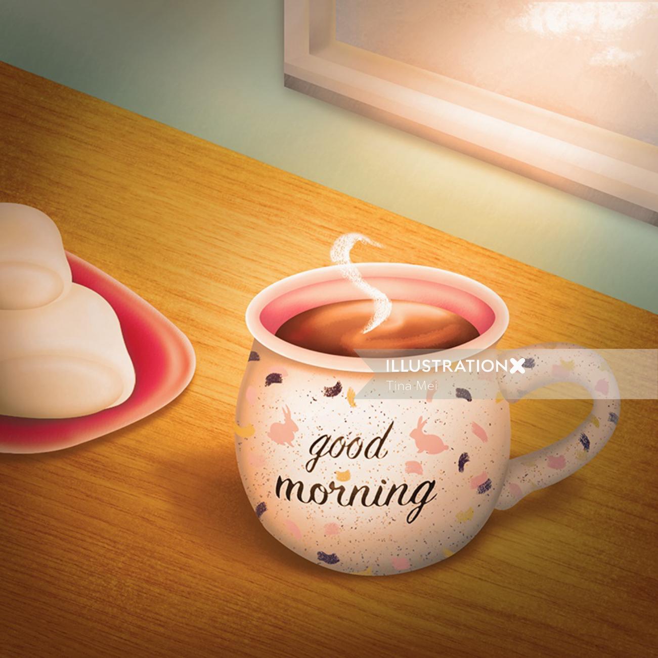 good morning, good morning illustration, coffee illustration, drink illustration, food illustration,