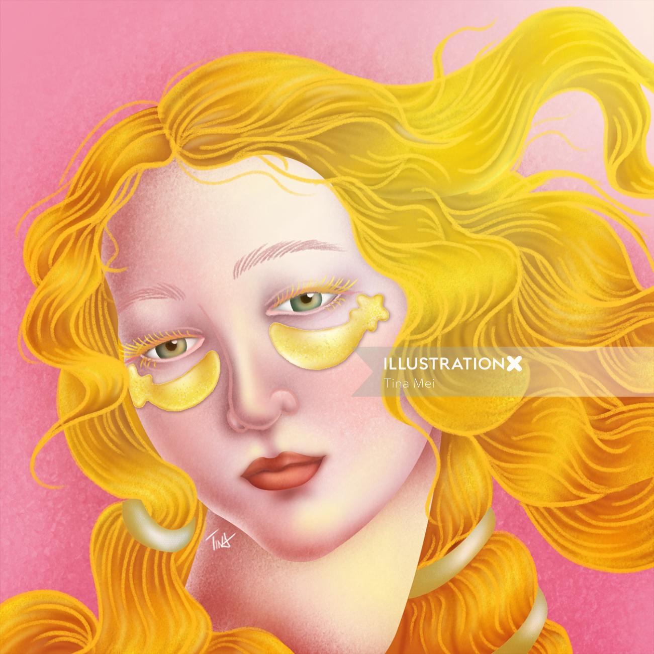 Animated gif of curly girl with golden eye patches