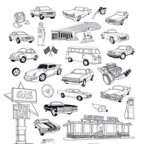 Graphic line art of cars
