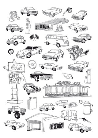 Arte gráfico lineal de automóviles.

