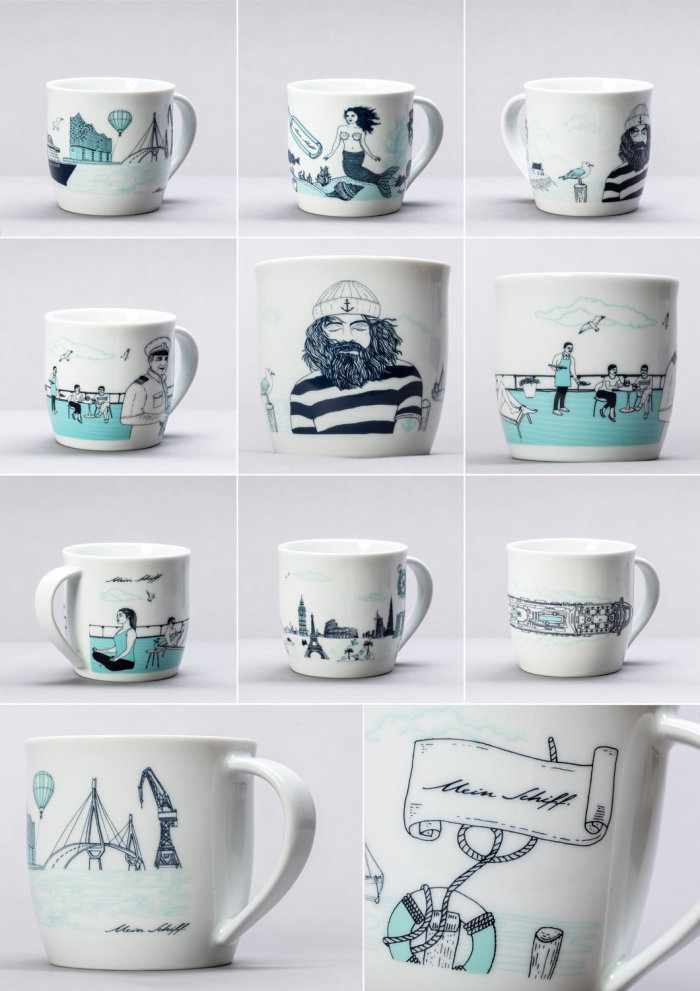 Graphic art on coffee mugs
