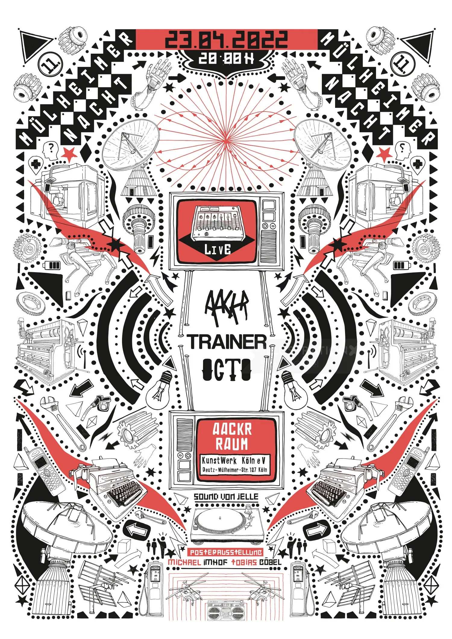 Digital artwork with geometric shapes and circuit elements by Tobias Göbel