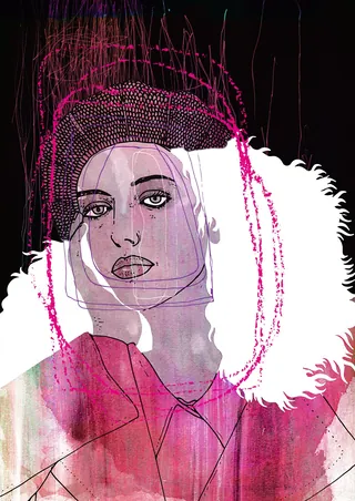 Abstract portrait of a woman in pink and white by Tobias Göbel