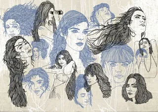 Sketches of female portraits with various expressions and hairstyles by Tobias Göbel