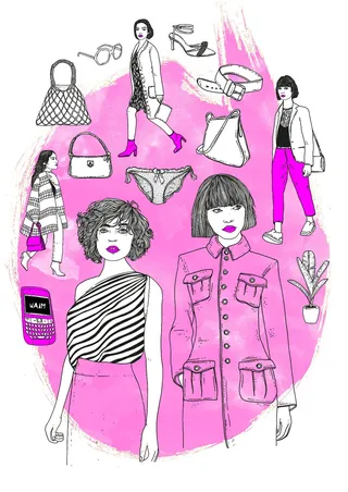 Fashion illustration with pink background and stylish clothing by Tobias Göbel