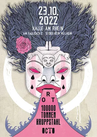 Surreal face with flowing hair and event text by Tobias Göbel