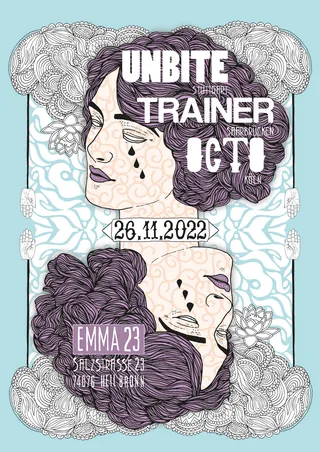 Stylized female faces with event text by Tobias Göbel