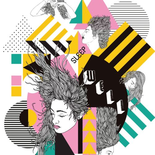 Abstract female profiles with geometric patterns and word 'SLEEP' by Tobias Göbel